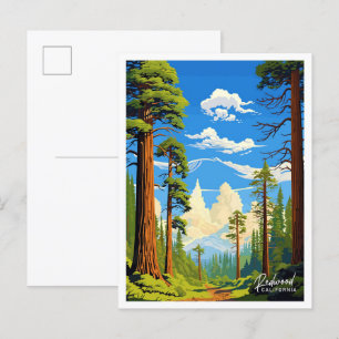 Redwood California Art Travel Vintage Illustration Postkarte