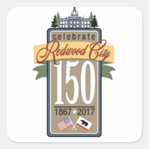 Redwood City 150 Jahre Quadratischer Aufkleber