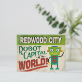 Redwood City California Robot - Funny Vintag Postkarte (Stehend Vorderseite)