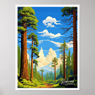 Redwood Kalifornien Kunst Reise Vintage-Illustrati Poster