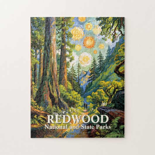 Redwood Mountain Wald Farbige Wanderung Malerei Puzzle (Vertikal)