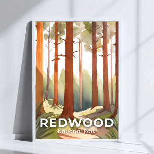 Redwood National Park   Aquarell-Reise-Kunst Poster