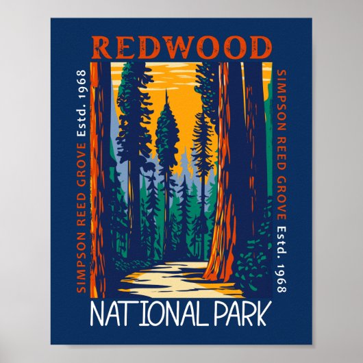 Redwood National Park California Retro Not leidend Poster (Vorne)