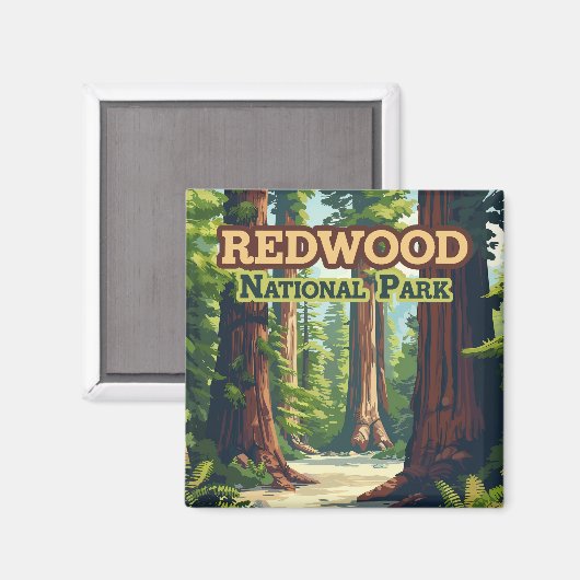 Redwood National Park California Tree Retro Magnet (Vorderseite/Rückseite)