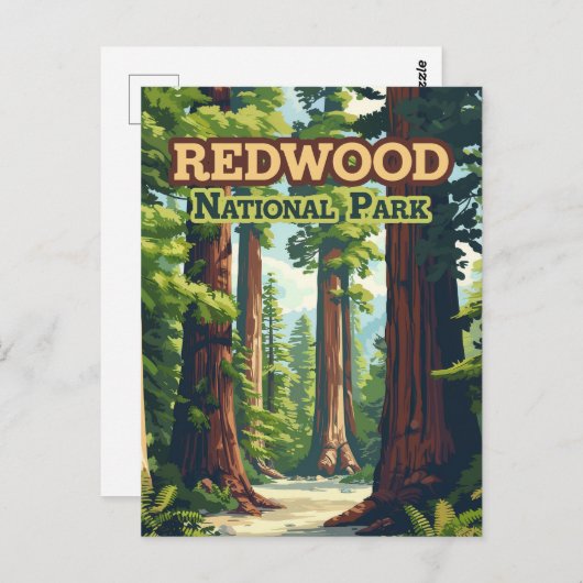 Redwood National Park California Tree Retro Postkarte (Vorne/Hinten)