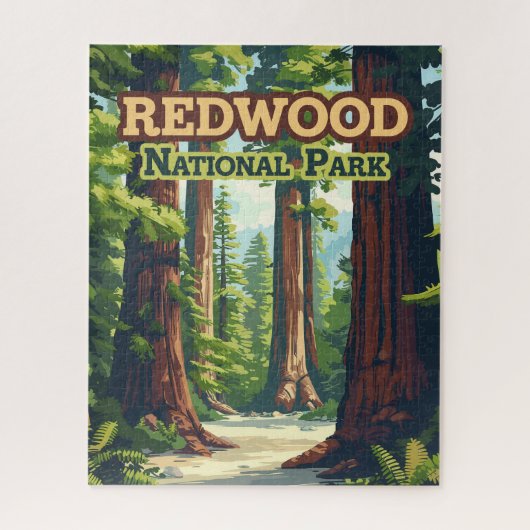 Redwood National Park California Tree Retro Puzzle (Vertikal)
