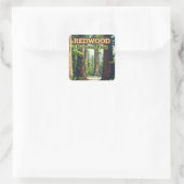 Redwood National Park California Tree Retro Quadratischer Aufkleber (Tasche)