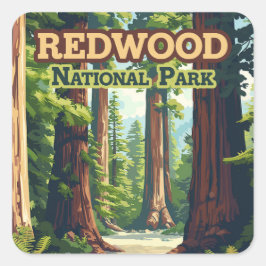 Redwood National Park California Tree Retro Quadratischer Aufkleber