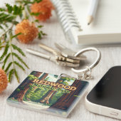 Redwood National Park California Tree Retro Schlüsselanhänger (Vorderseite rechts)