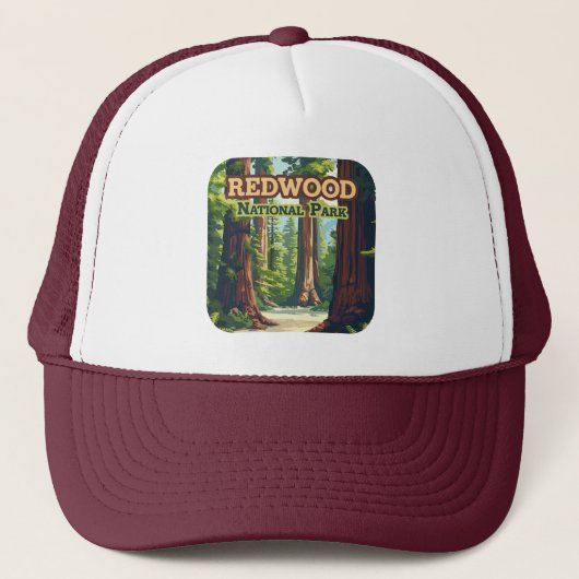 Redwood National Park California Tree Retro Truckerkappe (Vorderseite)