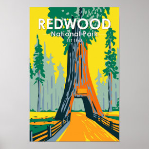 Redwood National Park Chandelier Tree Vintag Poster