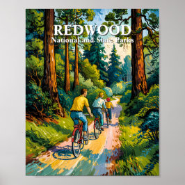 Redwood National Park Family Cycling Van Gogh Art Poster
