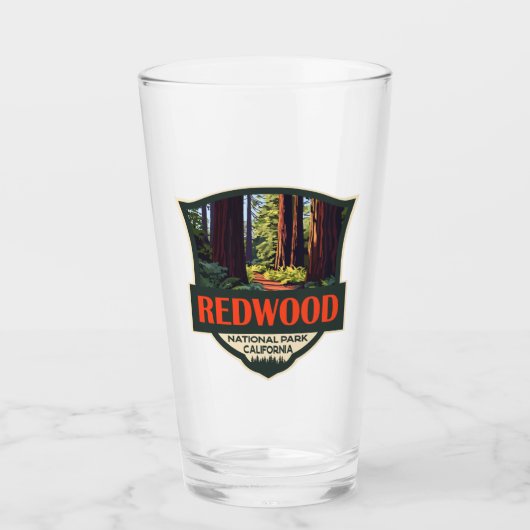 Redwood National Park Illustration Retro Abzeichen Glas (Vorderseite)