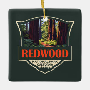 Redwood National Park Illustration Retro Abzeichen Keramikornament