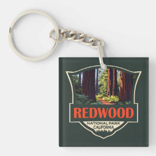 Redwood National Park Illustration Retro Abzeichen Schlüsselanhänger