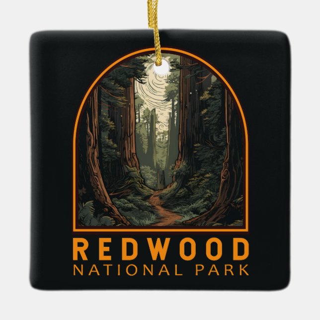 Redwood National Park Illustration Trail Vintag Keramikornament (Vorderseite)
