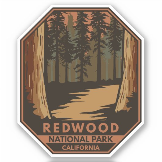 Redwood National Park Minimal Retro Emblem Aufkleber (Vorderseite)