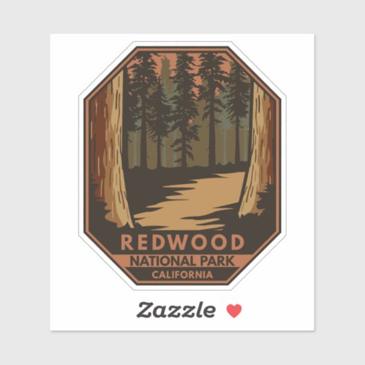 Redwood National Park Minimal Retro Emblem Aufkleber (Blatt)
