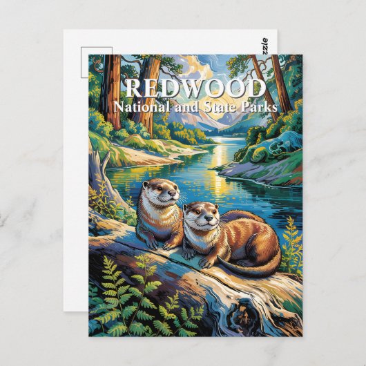 Redwood National Park Otters Modern Van Gogh Postkarte (Vorne/Hinten)