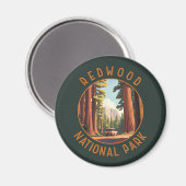 Redwood National Park Retro Distressed Circle Magnet (Vorderseite/Rückseite)