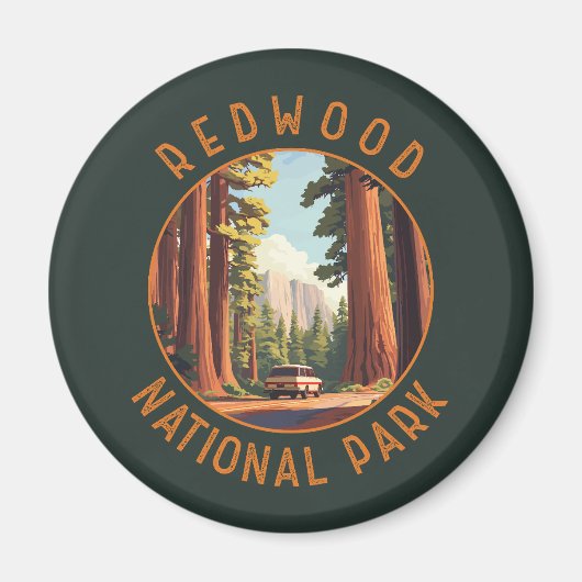 Redwood National Park Retro Distressed Circle Magnet (Vorne)