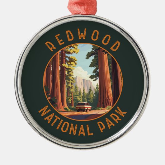 Redwood National Park Retro Distressed Circle Ornament Aus Metall (Vorne)