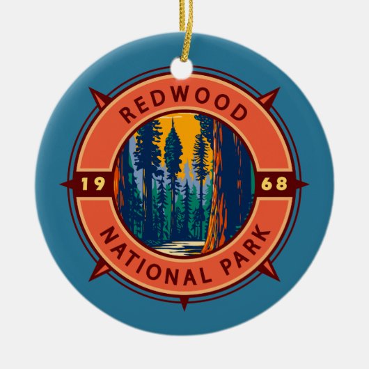 Redwood National Park Retro Kompass Emblem Keramik Ornament (Vorne)