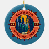Redwood National Park Retro Kompass Emblem Keramik Ornament (Hinten)