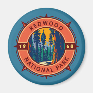 Redwood National Park Retro Kompass Emblem Magnet