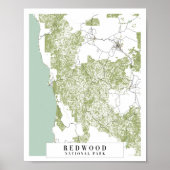 Redwood National Park Retro Street Map Poster (Vorne)