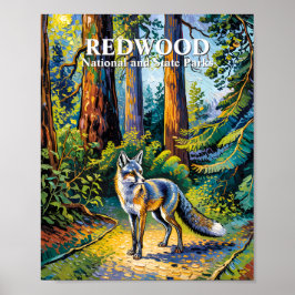 Redwood National Park Van Gogh Forest Fox Custom Poster