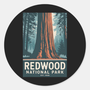 Redwood National Park Vintage Camping Wandern Männ Runder Aufkleber