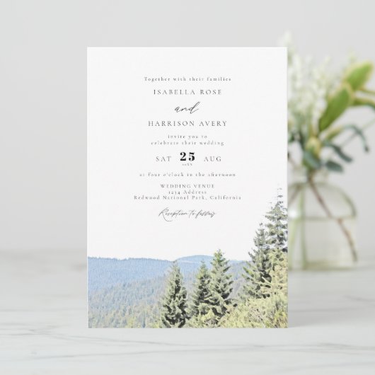 REDWOOD NATIONAL PARK Wasserfarbenwald Hochzeit Einladung (Stehend Vorderseite)