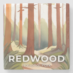 Redwood-Nationalpark   Aquarell-Reise-Kunst Steinuntersetzer