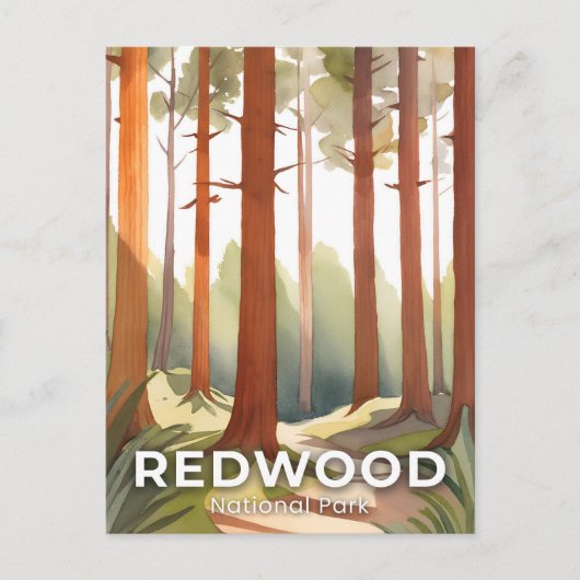 Redwood-Nationalpark | Aquarellbäume Postkarte (Vorderseite)