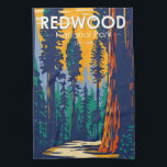 Redwood Nationalpark California Vintag Geschirrtuch<br><div class="desc">Redwood Vektorgrafik Design. Der Park schützt riesige Prärien,  Eichenwälder,  wilde Flüsse und 75 km schroffe Küstenlinie.</div>