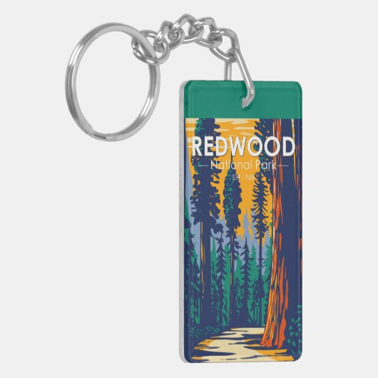 Redwood-Nationalpark Vintag zweiseitig Schlüsselanhänger (Vorderseite links)