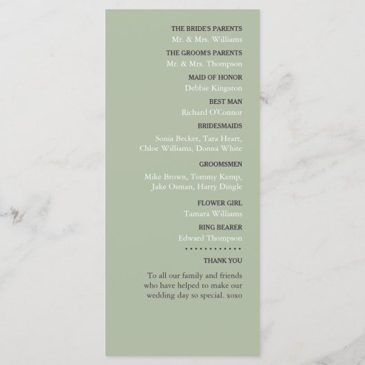 Redwoods & Bark, Rustikale Hochzeit Programm (Rückseite)