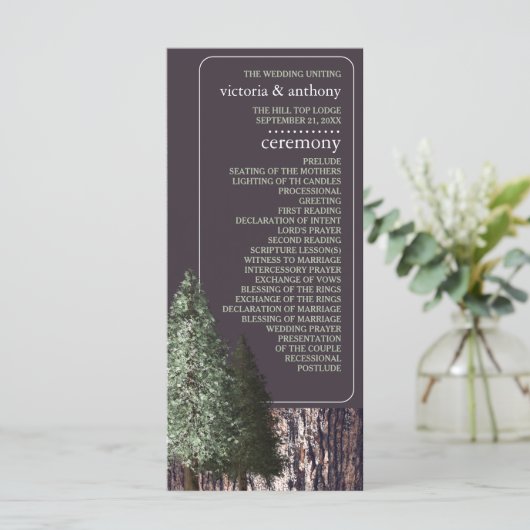 Redwoods & Bark, Rustikale Hochzeit Programm (Stehend Vorderseite)