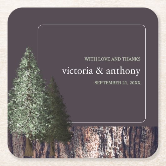 Redwoods & Bark, Rustikale Hochzeit Rechteckiger Pappuntersetzer (Vorderseite)