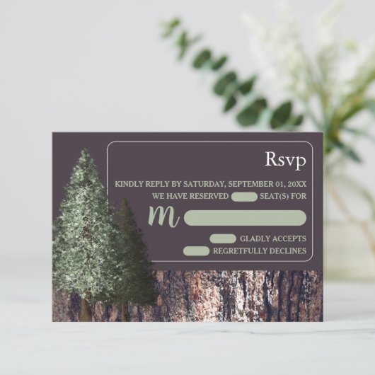 Redwoods & Bark, Rustikale Hochzeit - RSVP (Stehend Vorderseite)