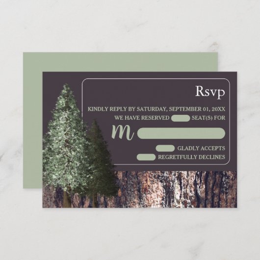 Redwoods & Bark, Rustikale Hochzeit - RSVP (Vorne/Hinten)