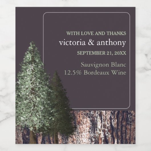 Redwoods & Bark, Rustikale Hochzeit Weinetikett (Einzelnes Label)