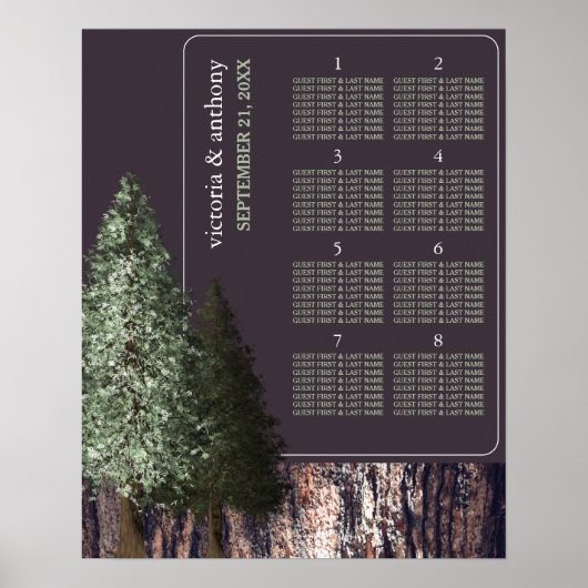 Redwoods & Bark, rustikaler Hochzeitsplan Poster (Vorne)