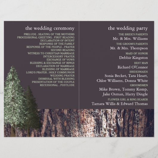 Redwoods & Bark, Rustikales Hochzeitsprogramm (Rückseite)