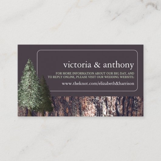 Redwoods & Bark, Website für rustikale Hochzeiten Begleitkarte (Vorderseite)