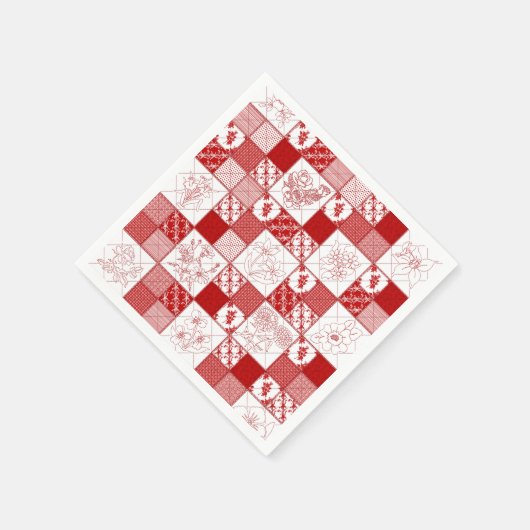 Redwork Stitched Blume Quilt Paper Napkins Serviette (Ecke)