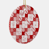 Redwork Stitched-Blume Quilt-RED- Keramik Ornament (Rechts)