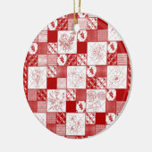 Redwork Stitched-Blume Quilt-RED- Keramik Ornament (Links)