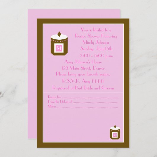 Reecipe Bridal Dusche Einladung - Rosa (Vorne/Hinten)